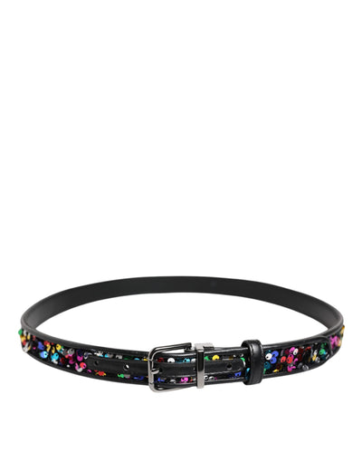 Dolce & Gabbana Schwarzer Gürtel mit Paillettenverzierung und Metallschnalle