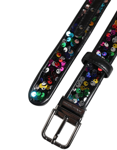 Dolce & Gabbana Schwarzer Gürtel mit Paillettenverzierung und Metallschnalle