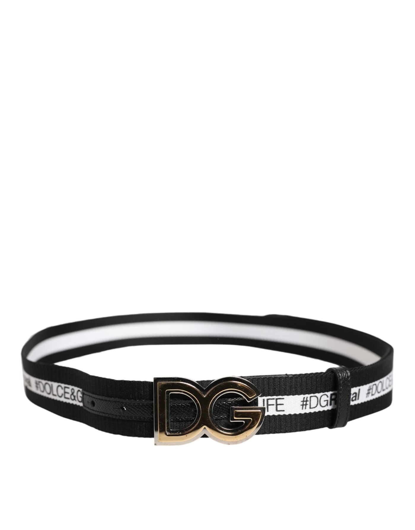 Dolce & Gabbana Schwarzer Baumwollgürtel mit goldfarbener Metallschnalle DG