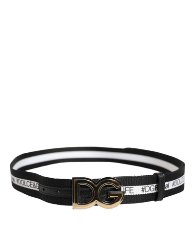 Dolce & Gabbana Schwarzer Baumwollgürtel mit goldfarbener Metallschnalle DG
