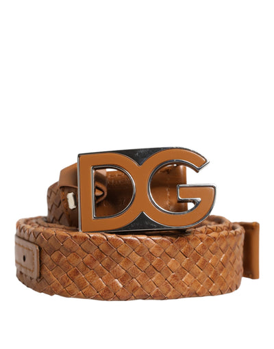 Dolce & Gabbana Brauner geflochtener Metallgürtel mit DG-Logo-Schnalle