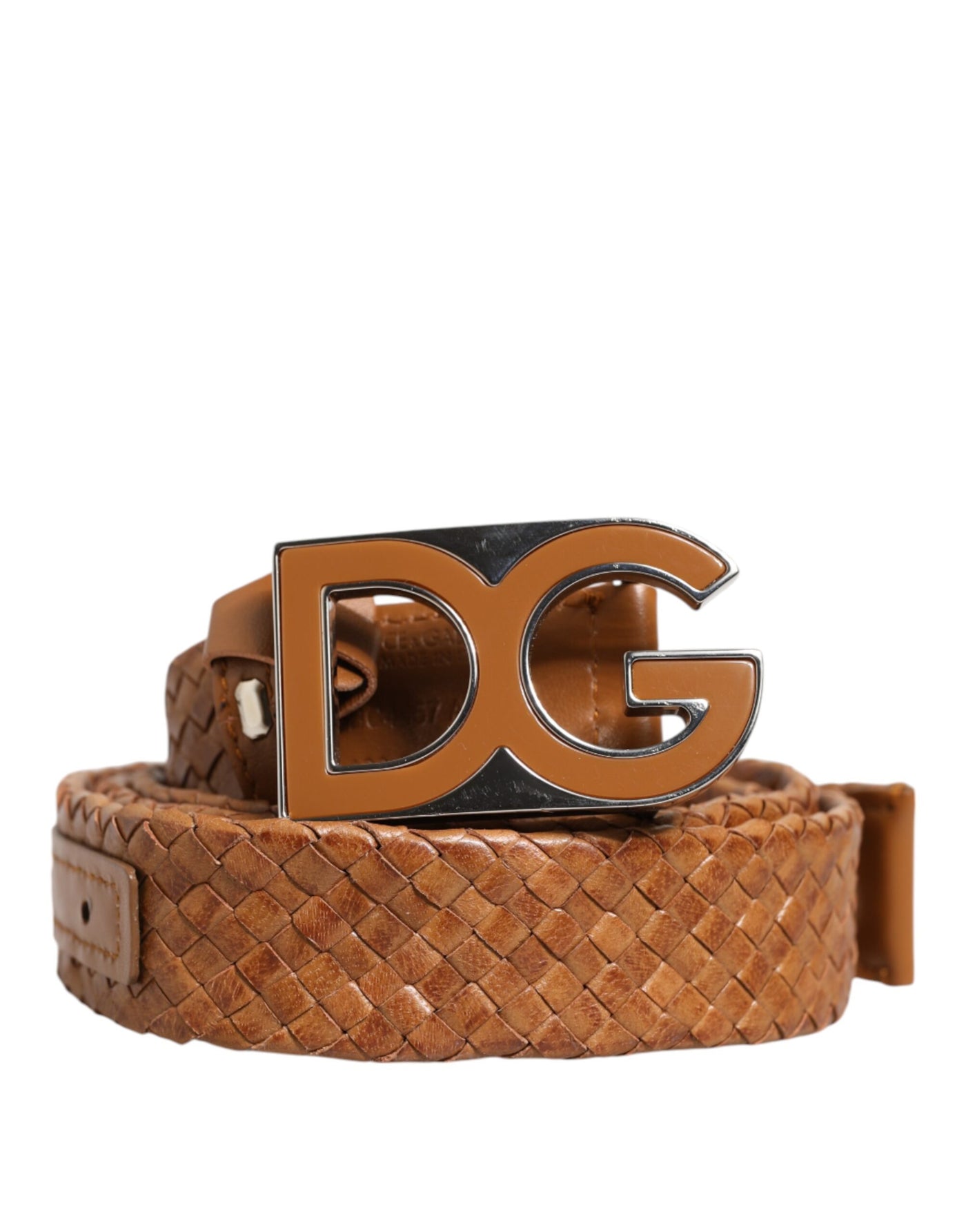 Dolce & Gabbana Brauner geflochtener Metallgürtel mit DG-Logo-Schnalle