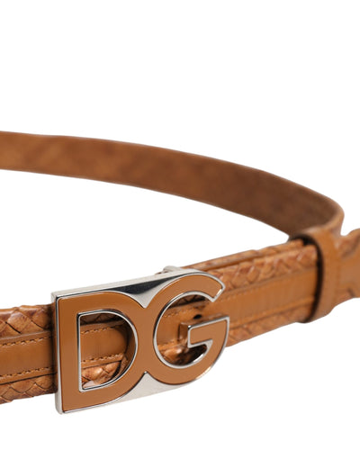 Dolce & Gabbana Brauner geflochtener Metallgürtel mit DG-Logo-Schnalle