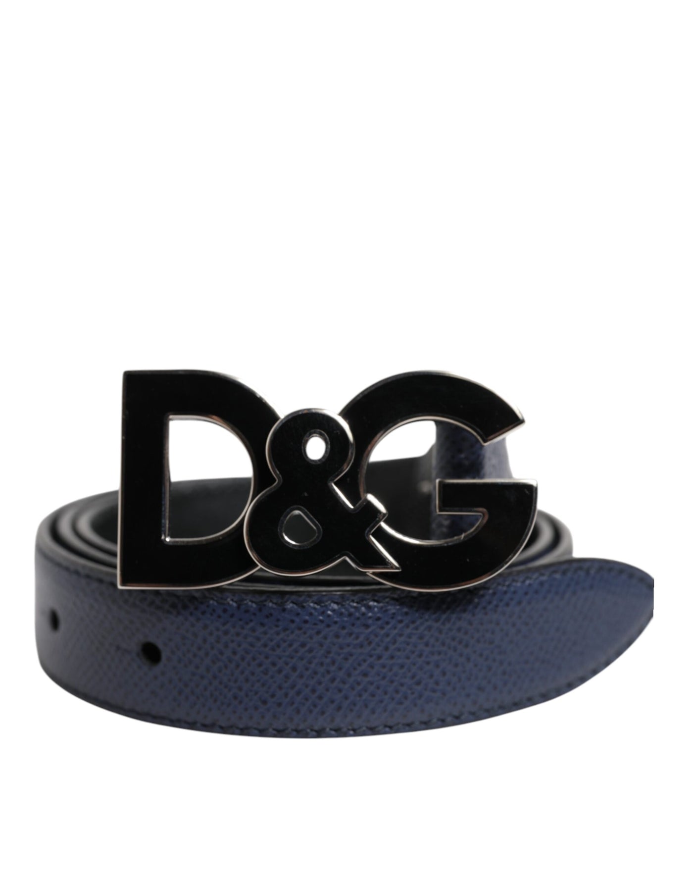 Dolce & Gabbana Blauer Leder-Klassiker Metall DG Logo Schnalle Gürtel