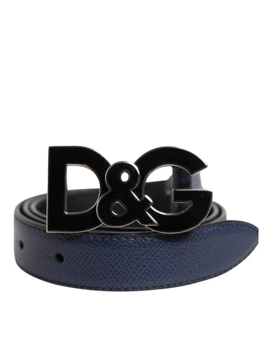 Dolce & Gabbana Blauer Leder-Klassiker Metall DG Logo Schnalle Gürtel