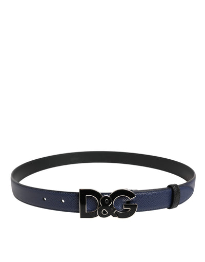 Dolce & Gabbana Blauer Leder-Klassiker Metall DG Logo Schnalle Gürtel
