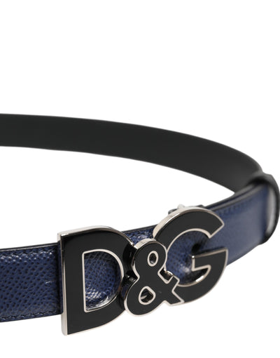 Dolce & Gabbana Blauer Leder-Klassiker Metall DG Logo Schnalle Gürtel