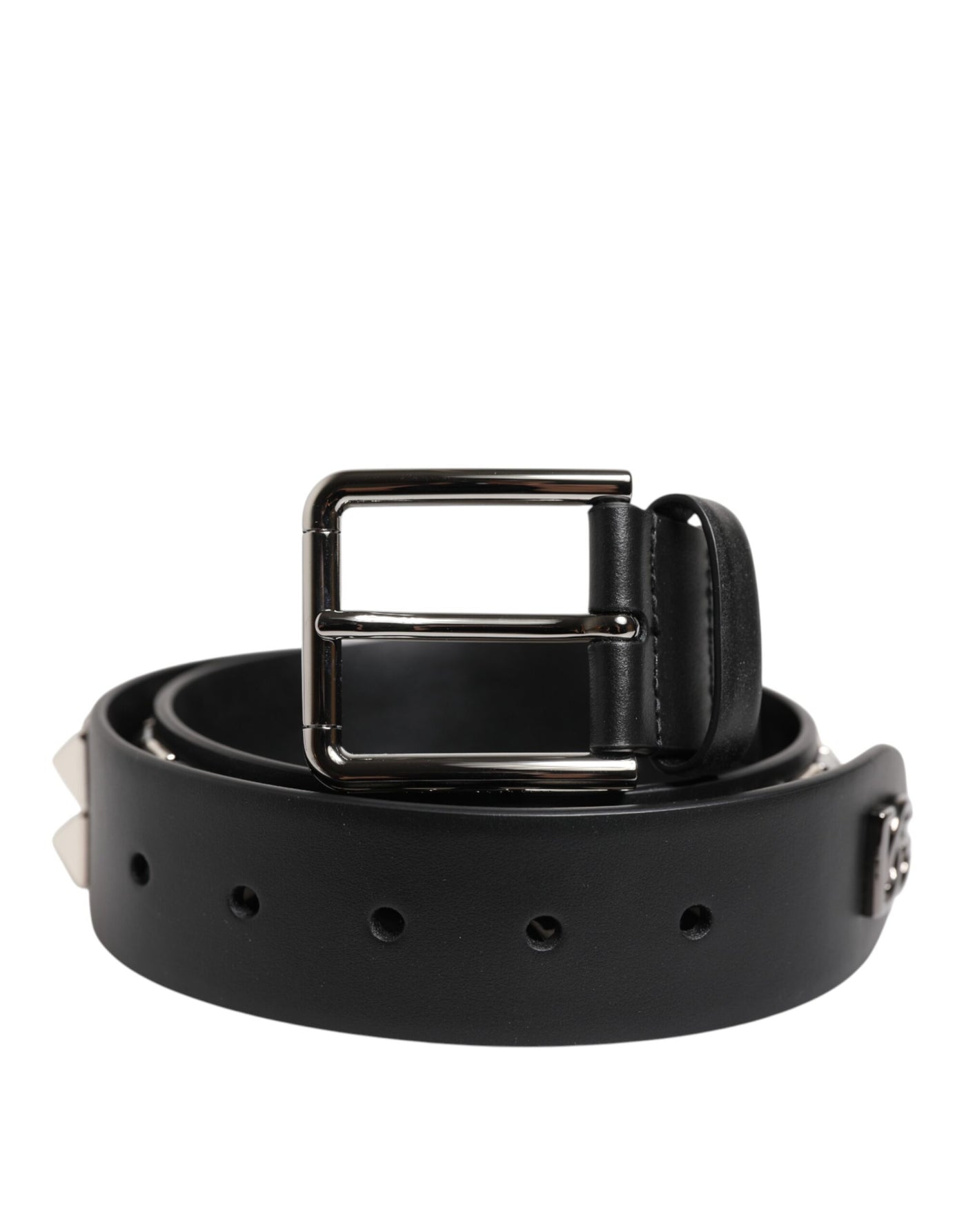 Dolce & Gabbana Schwarzer Leder Nietengürtel DG Metallschnalle