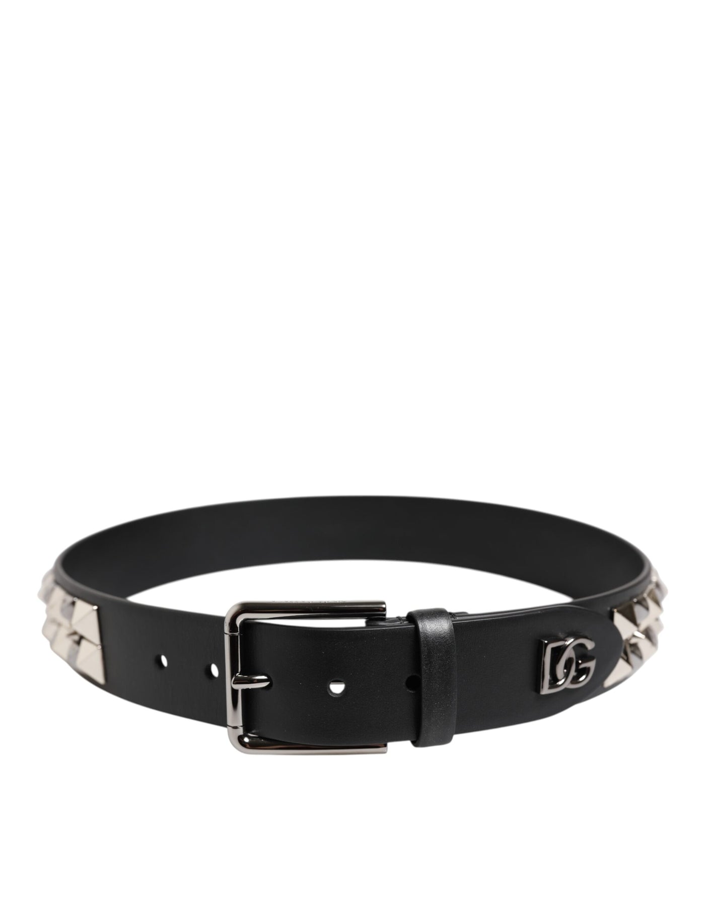 Dolce & Gabbana Schwarzer Leder Nietengürtel DG Metallschnalle