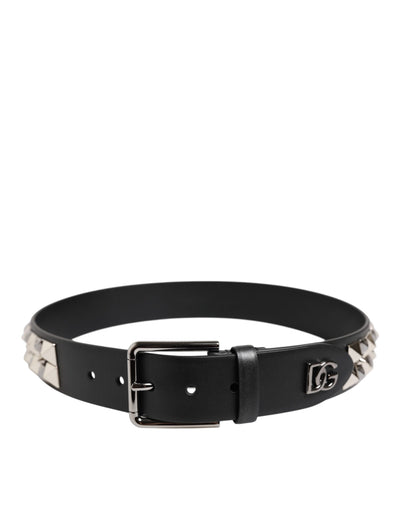 Dolce & Gabbana Schwarzer Leder Nietengürtel DG Metallschnalle