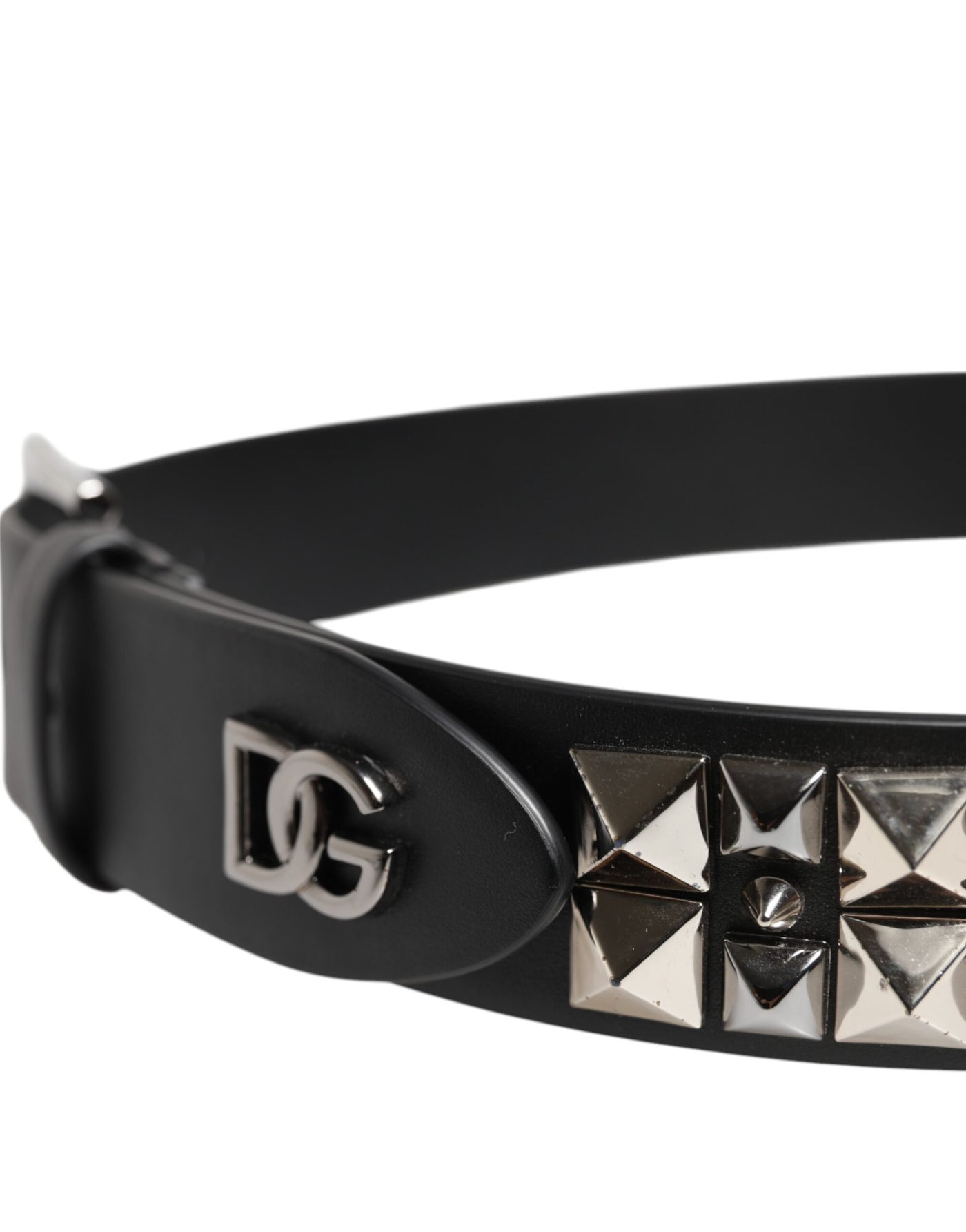 Dolce & Gabbana Schwarzer Leder Nietengürtel DG Metallschnalle