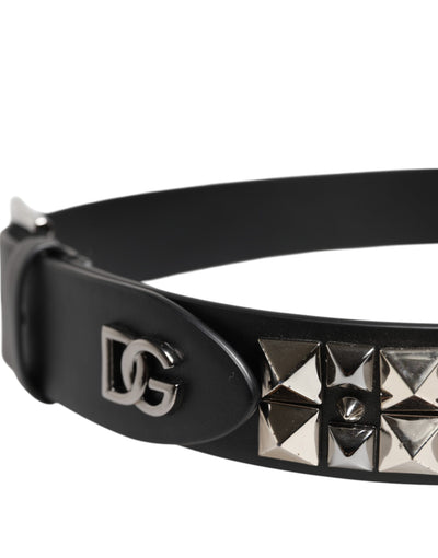 Dolce & Gabbana Schwarzer Leder Nietengürtel DG Metallschnalle