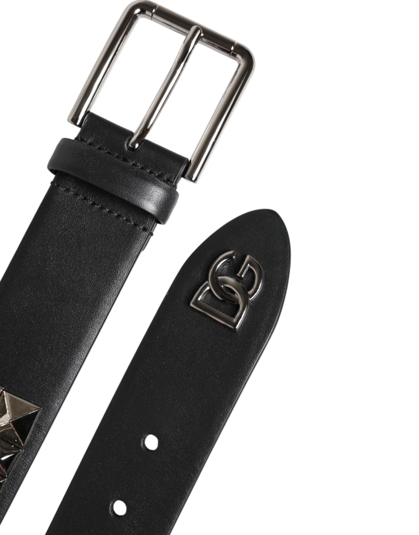 Dolce & Gabbana Schwarzer Leder Nietengürtel DG Metallschnalle