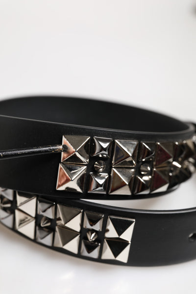 Dolce & Gabbana Schwarzer Leder Nietengürtel DG Metallschnalle