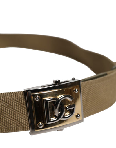 Dolce & Gabbana Militärischer Grüner Nylon Logo Metallschnalle Gürtel