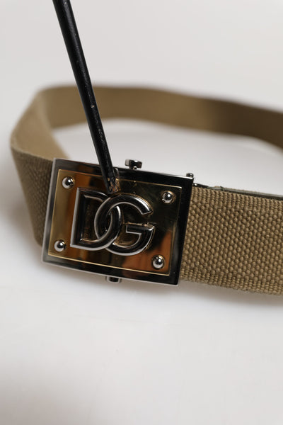 Dolce & Gabbana Militärischer Grüner Nylon Logo Metallschnalle Gürtel