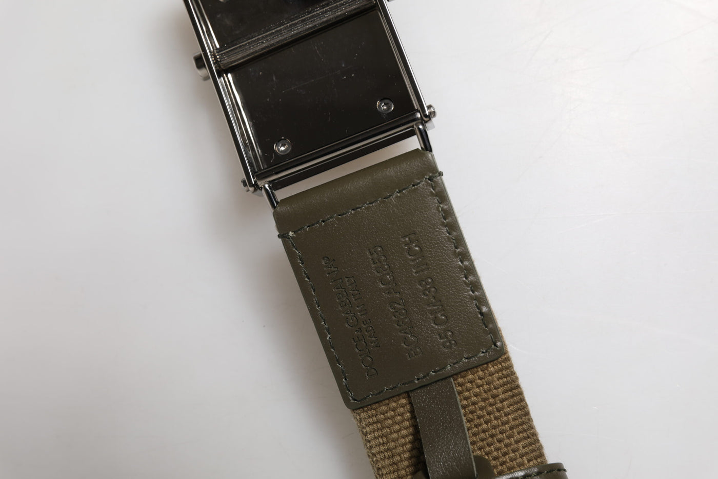 Dolce & Gabbana Militärischer Grüner Nylon Logo Metallschnalle Gürtel