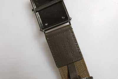 Dolce & Gabbana Militärischer Grüner Nylon Logo Metallschnalle Gürtel