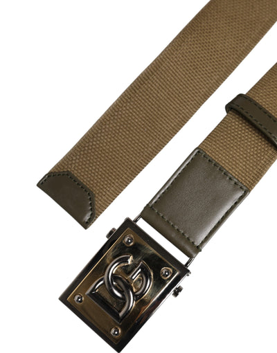 Dolce & Gabbana Militärischer Grüner Nylon Logo Metallschnalle Gürtel