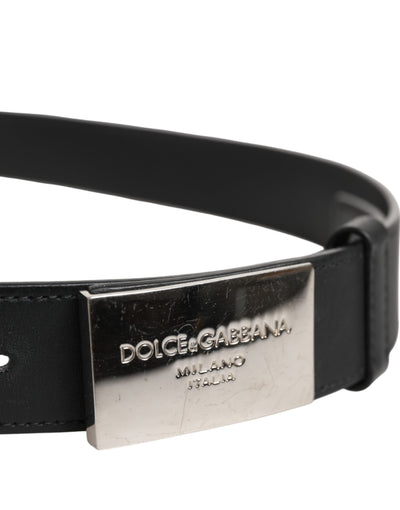 Dolce & Gabbana Schwarzer Leder-Gürtel mit klassischer Metall-Logo-Schnalle