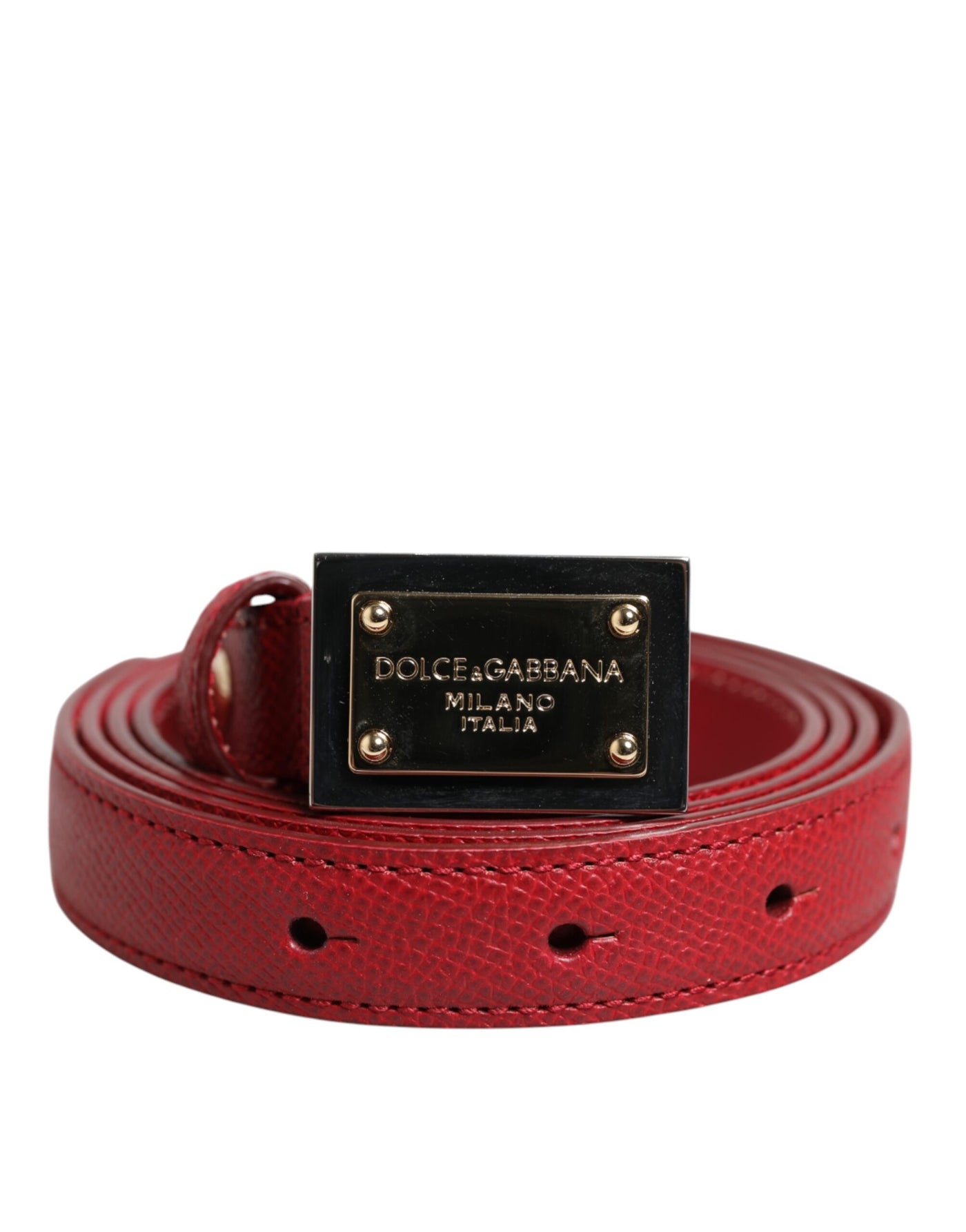 Dolce & Gabbana Roter Ledergürtel mit quadratischer Metallschnalle Cintura