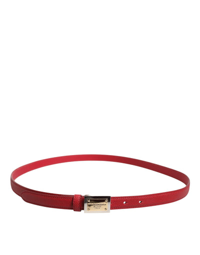 Dolce & Gabbana Roter Ledergürtel mit quadratischer Metallschnalle Cintura