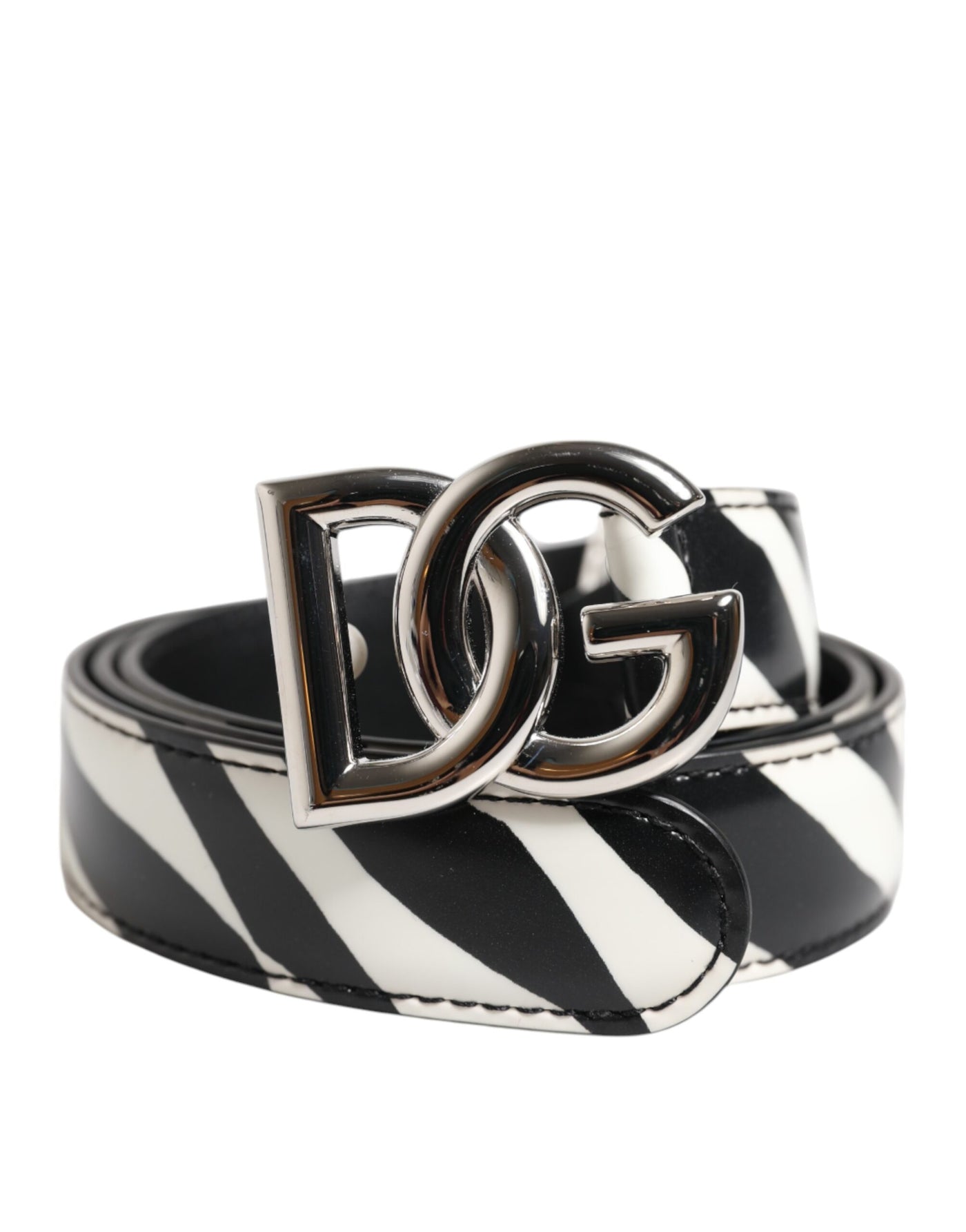 Dolce & Gabbana Schwarz Weiß Leder Silber Metall Schnalle Gürtel