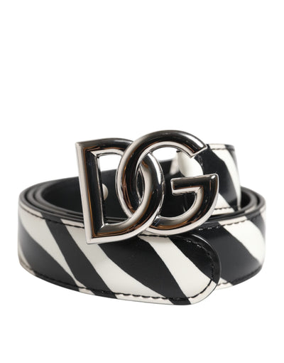 Dolce & Gabbana Schwarz Weiß Leder Silber Metall Schnalle Gürtel