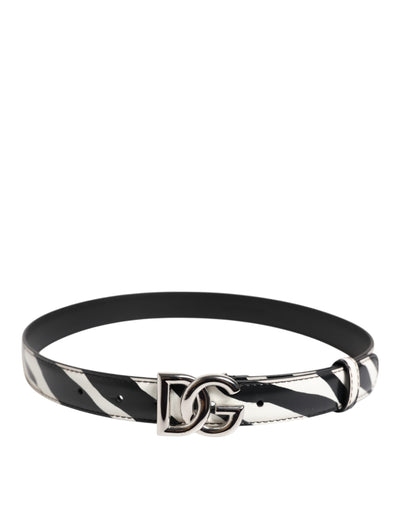 Dolce & Gabbana Schwarz Weiß Leder Silber Metall Schnalle Gürtel