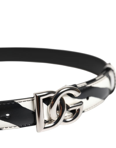 Dolce & Gabbana Schwarz Weiß Leder Silber Metall Schnalle Gürtel