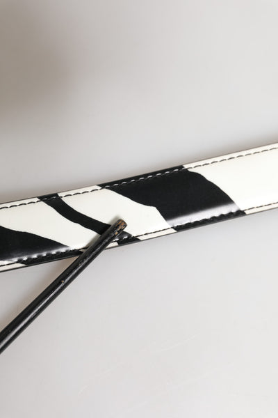 Dolce & Gabbana Schwarz Weiß Leder Silber Metall Schnalle Gürtel