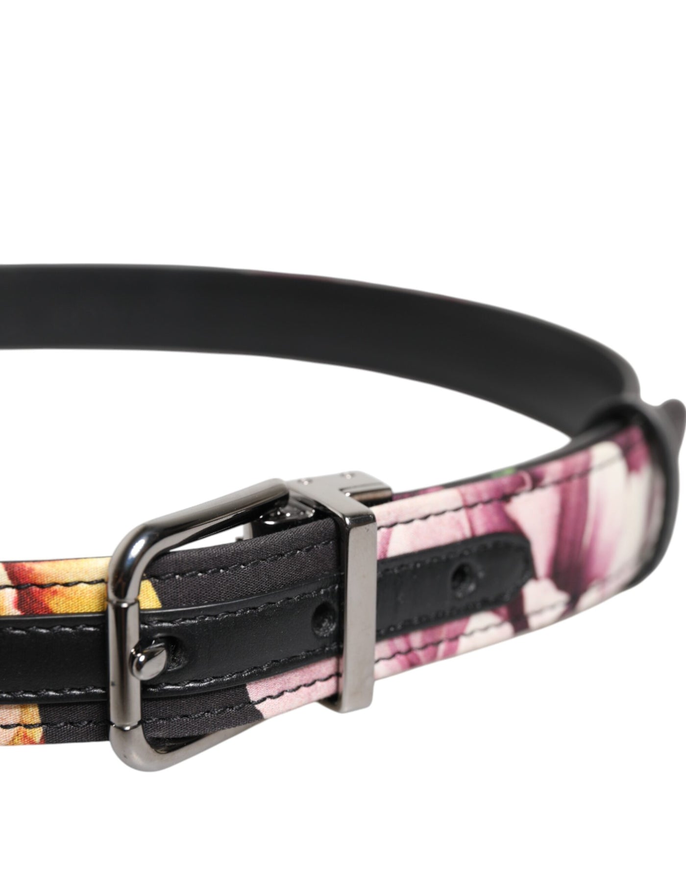 Dolce & Gabbana Schwarzer floraler Brokatgürtel mit silberner Metallschnalle