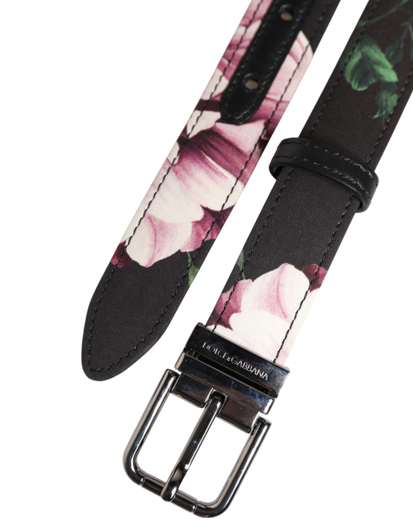 Dolce & Gabbana Schwarzer floraler Brokatgürtel mit silberner Metallschnalle