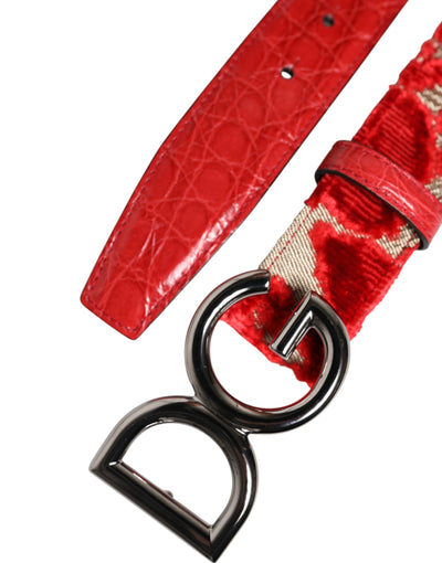 Dolce & Gabbana Roter Viskosegürtel mit silberner DG-Logo-Metallschnalle