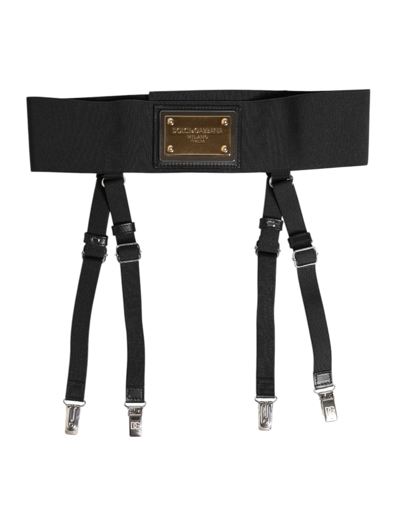 Dolce & Gabbana Schwarzer Leder-Logo-Gürtel mit breiter Taille und Hosenträger