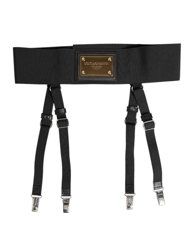 Dolce & Gabbana Schwarzer Leder-Logo-Gürtel mit breiter Taille und Hosenträger