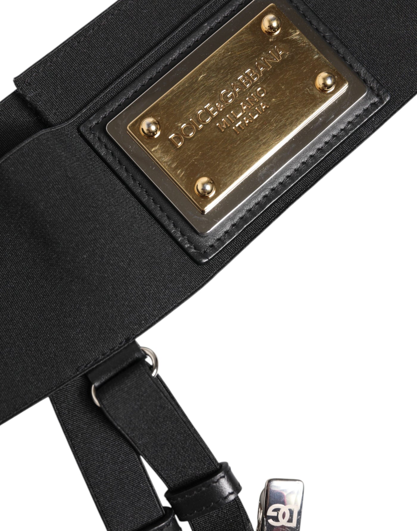 Dolce & Gabbana Schwarzer Leder-Logo-Gürtel mit breiter Taille und Hosenträger
