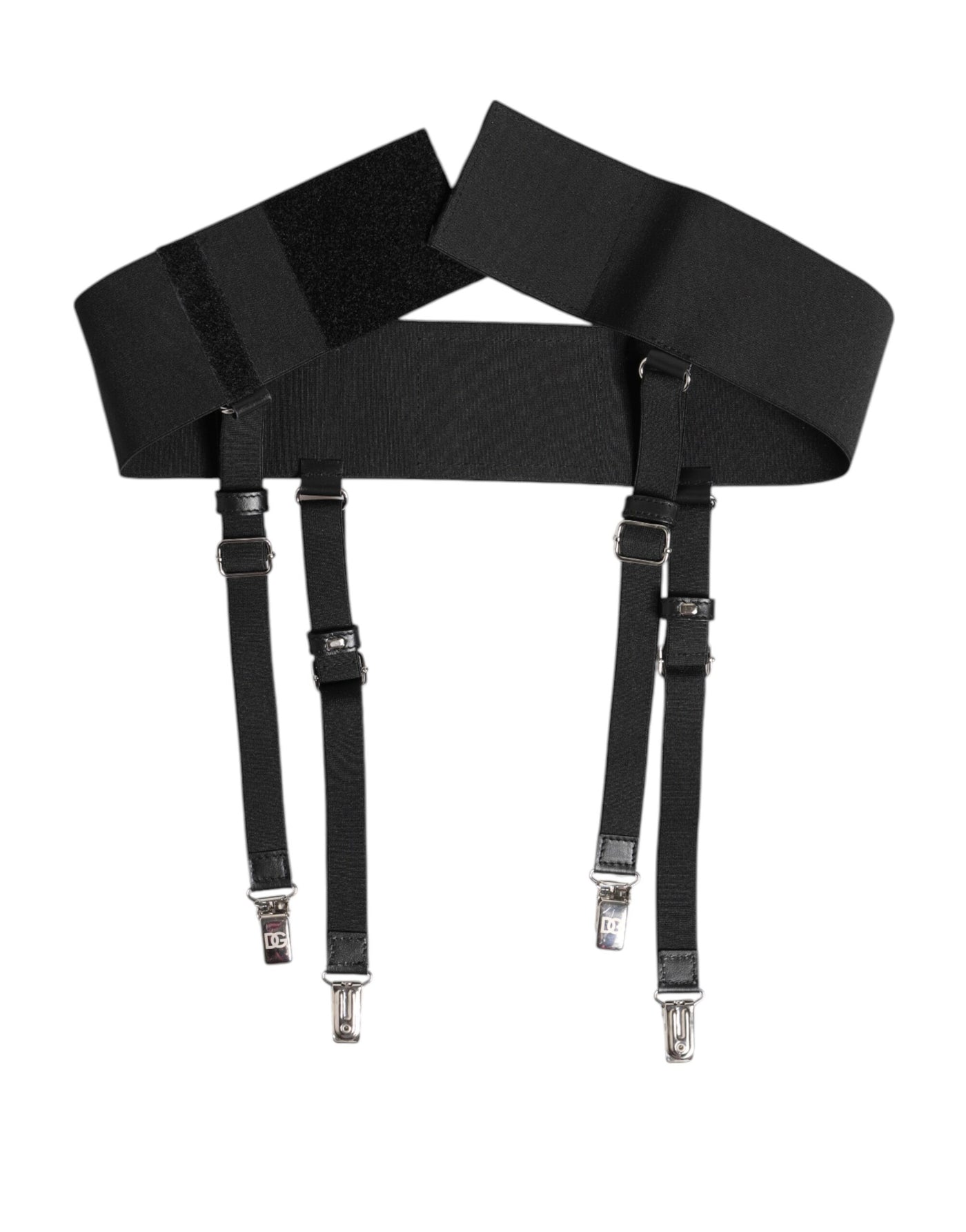 Dolce & Gabbana Schwarzer Leder-Logo-Gürtel mit breiter Taille und Hosenträger