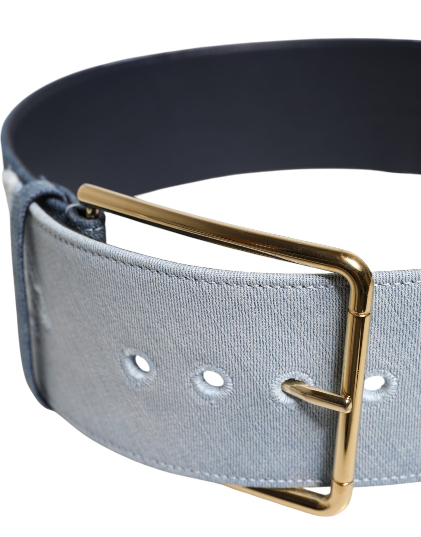 Dolce & Gabbana Zweifarbiger Gürtel aus blauem Denim mit goldener Metallschnalle