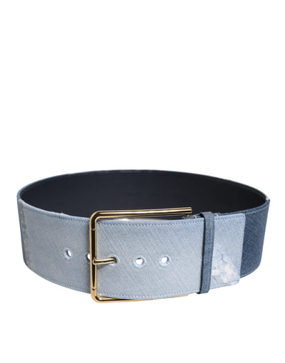 Dolce & Gabbana Zweifarbiger Gürtel aus blauem Denim mit goldener Metallschnalle