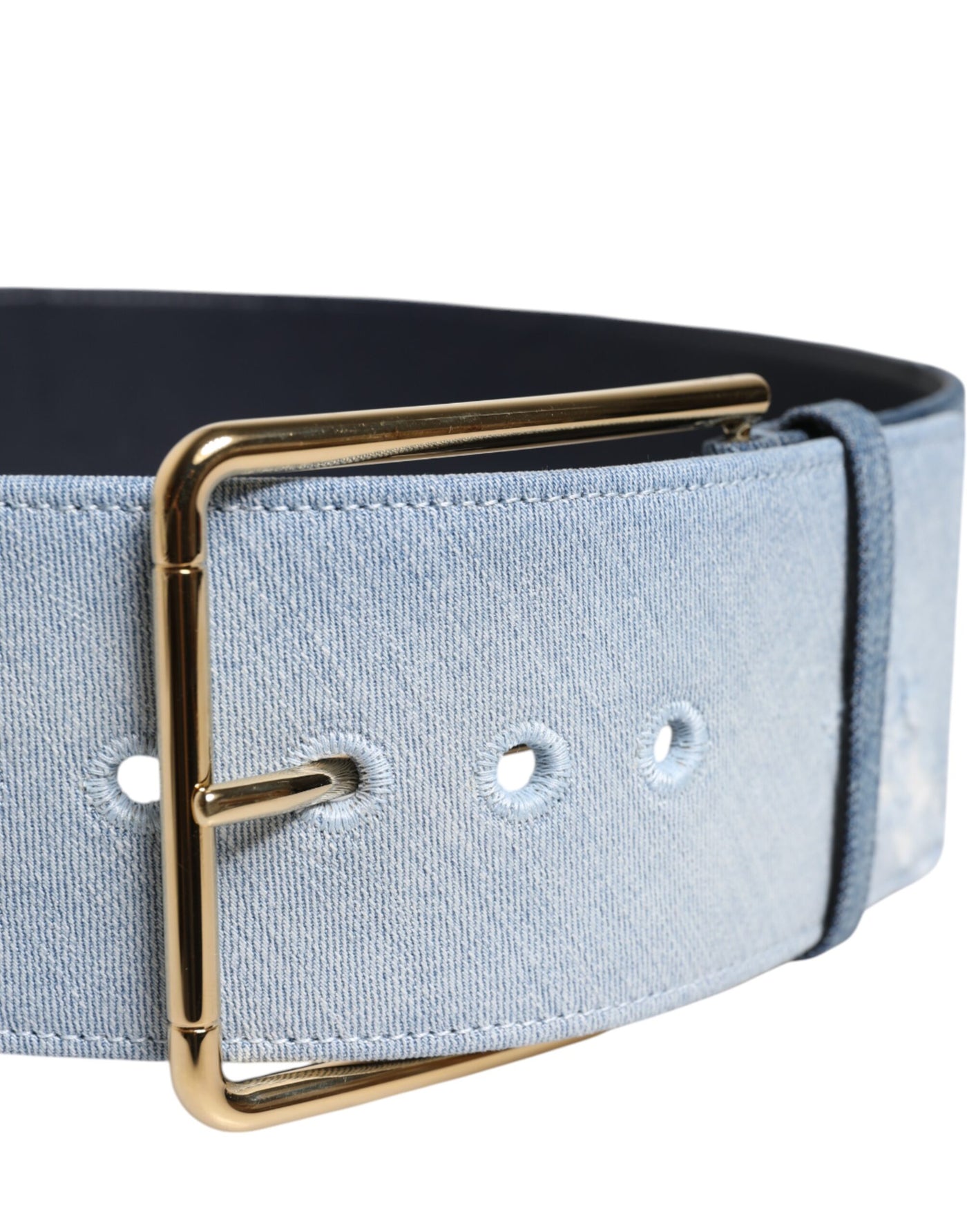 Dolce & Gabbana Zweifarbiger Gürtel aus blauem Denim mit goldener Metallschnalle