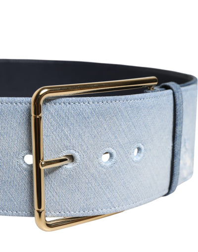 Dolce & Gabbana Zweifarbiger Gürtel aus blauem Denim mit goldener Metallschnalle