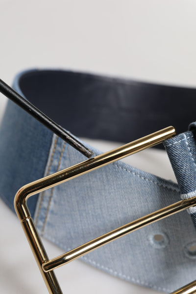 Dolce & Gabbana Zweifarbiger Gürtel aus blauem Denim mit goldener Metallschnalle