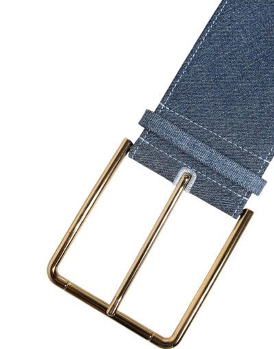 Dolce & Gabbana Zweifarbiger Gürtel aus blauem Denim mit goldener Metallschnalle
