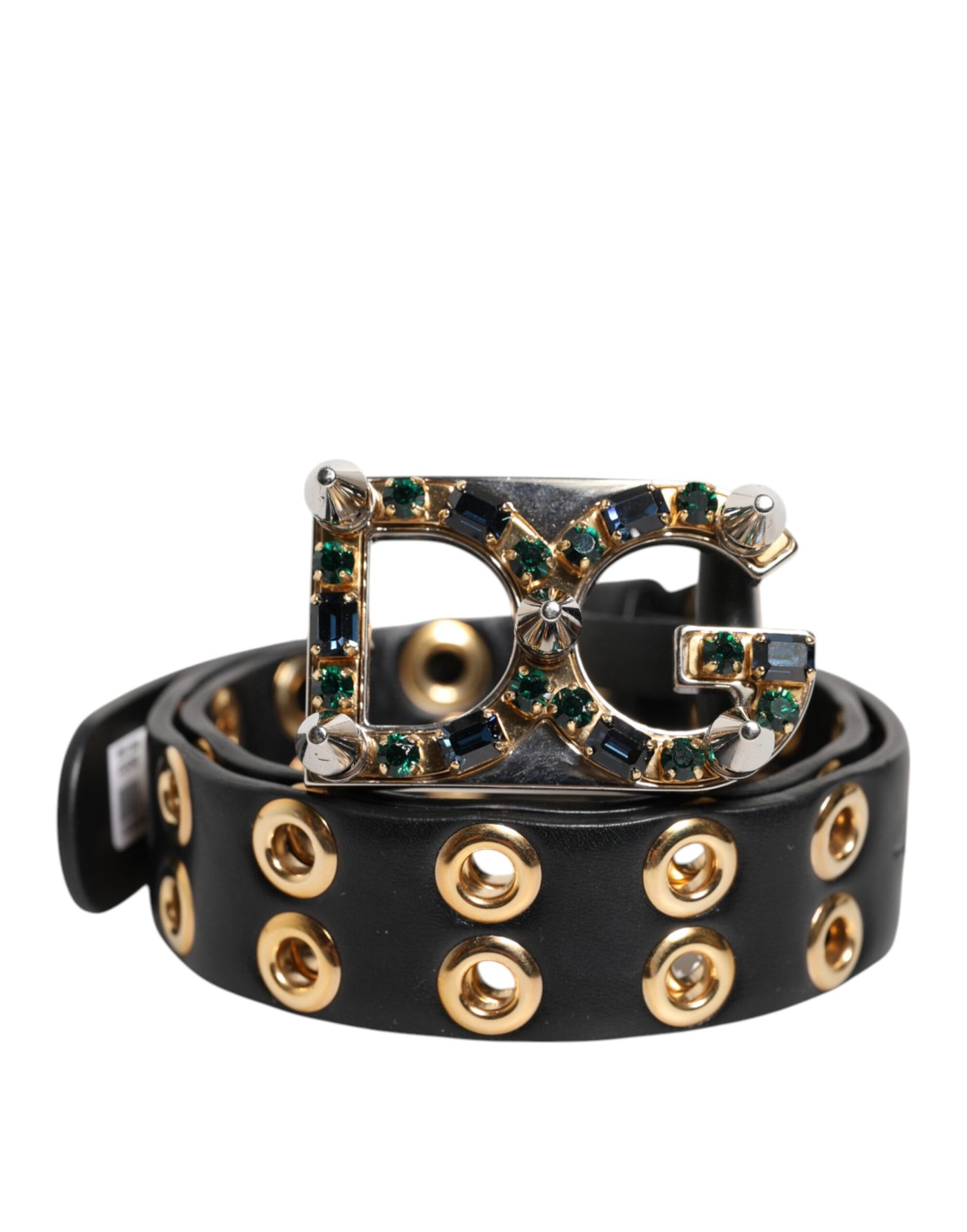 Dolce & Gabbana Schwarzes Leder Öse Kristall DG Schnalle Gürtel