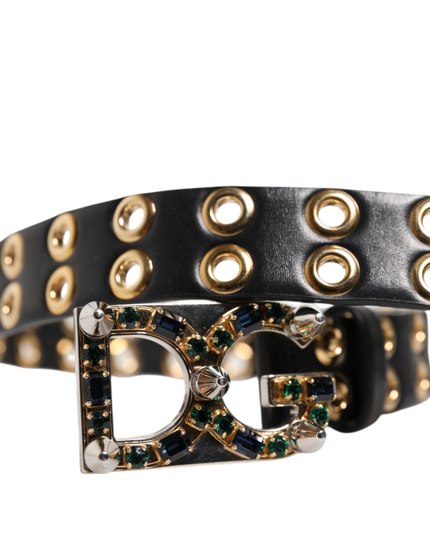 Dolce & Gabbana Schwarzes Leder Öse Kristall DG Schnalle Gürtel