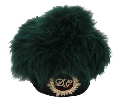 Dolce & Gabbana Grüner Pelz DG Logo bestickt Cloche Hut
