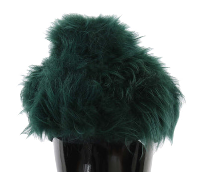 Dolce & Gabbana Grüner Pelz DG Logo bestickt Cloche Hut