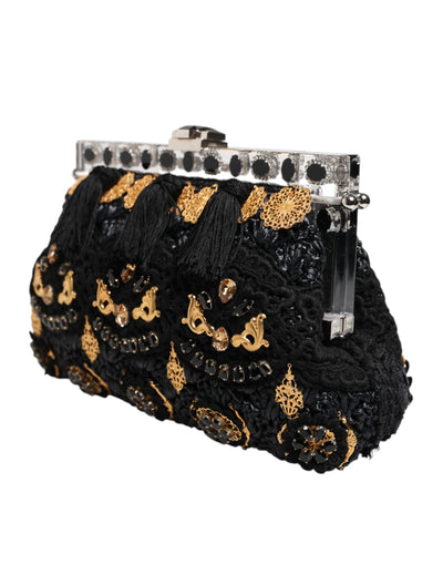 Dolce & Gabbana Schwarze Quaste Gold Barock Kristall Abendtasche