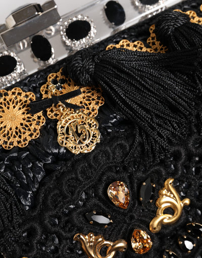 Dolce & Gabbana Schwarze Quaste Gold Barock Kristall Abendtasche